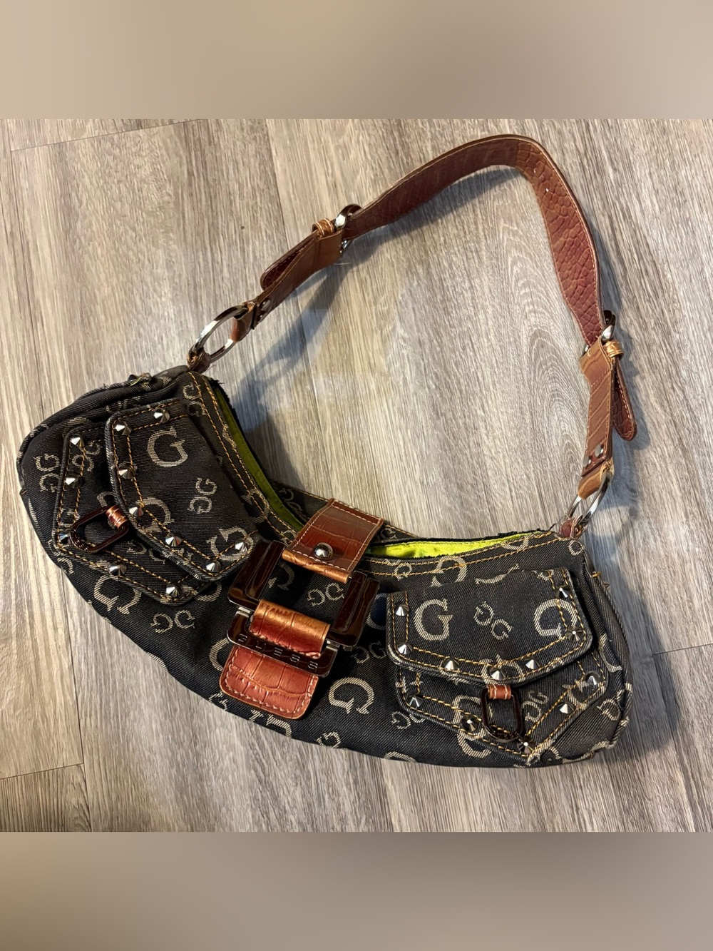 Vintage Y2k 00s Guess Studded Denim Handbag RARE